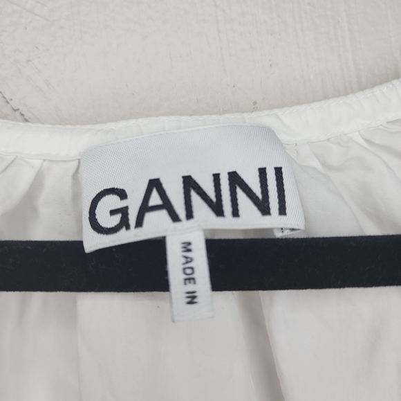 GANNI Organic Poplin Cotton Dress Square Neck | White - Picture 4 of 8